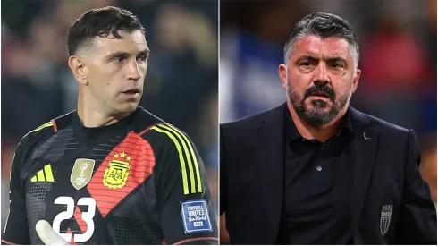 Argentina goalkeeper Emiliano Martinez and Italy head coach Gennaro Gattuso.