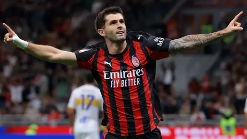 Christian Pulisic of AC Milan celebrates after scoring to give the side a 3-0 lead during the Coppa Italia.