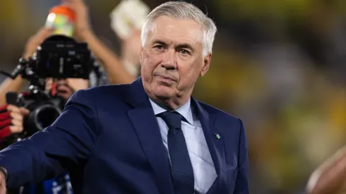 Carlo Ancelotti, Head Coach of Brazil waves to the fans after a game.