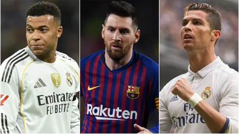 Kylian Mbappe of Real Madrid, Lionel Messi of FC Barcelona and Cristiano Ronaldo of Real Madrid.