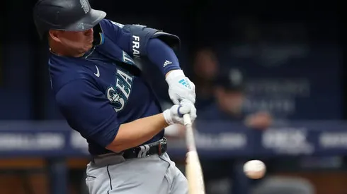 ST. PETERSBURG, FL - APR 26: Seattle Mariners infielder Ty France (23) at bat during the MLB regular season game between the Seattle Mariners and the Tampa Bay Rays on April 26, 2022, at Tropicana Field in St. Petersburg, FL. (Photo by Cliff Welch/Icon Sportswire via Getty Images)