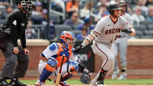 NEW YORK, NY - APRIL 16: Seth Beer #28 of the Arizona Diamondbacks bats during the game between the Arizona Diamondbacks and the New York Mets at Citi Field on Saturday, April 16, 2022 in New York, New York. (Photo by Rob Tringali/MLB Photos via Getty Images)