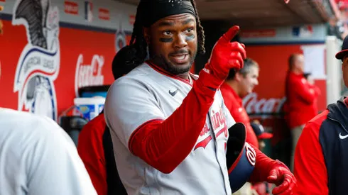 ANAHEIM, CA - MAY 07: Washington Nationals first basemen Josh Bell (19) celebrates a solo home run in the first inning during a regular season MLB game between the Los Angeles Angels and the Washington Nationals on May 7, 2022 at Angel Stadium in Anaheim, CA. (Photo by Brandon Sloter/Icon Sportswire via Getty Images)