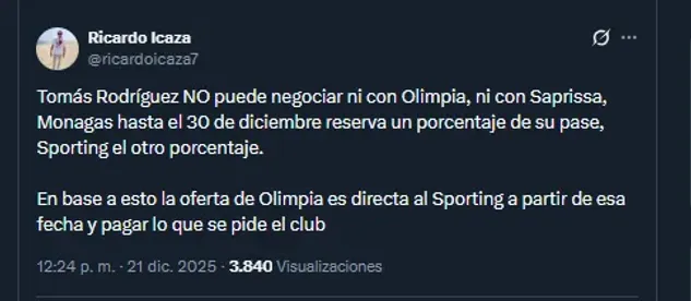 Periodista Ricardo Icaza en su cuenta oficial de X