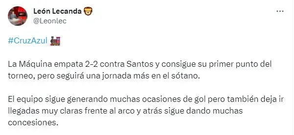 El análisis de León Lecanda sobre Cruz Azul (Twitter)