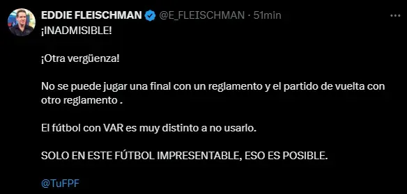 Eddie Fleischman reaccionó a la decisión de la FPF (Foto: X).