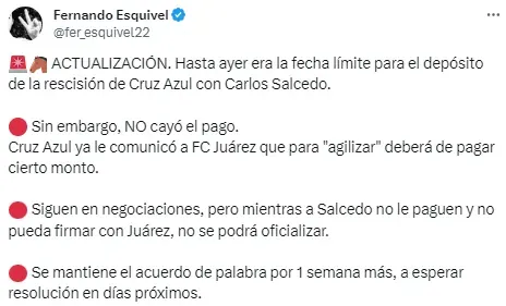 Lo de Salcedo y Juárez no estaría caído. (@Fer_Esquivel)