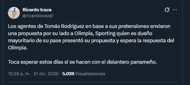 Periodista Ricardo Icaza en su cuenta oficial de X