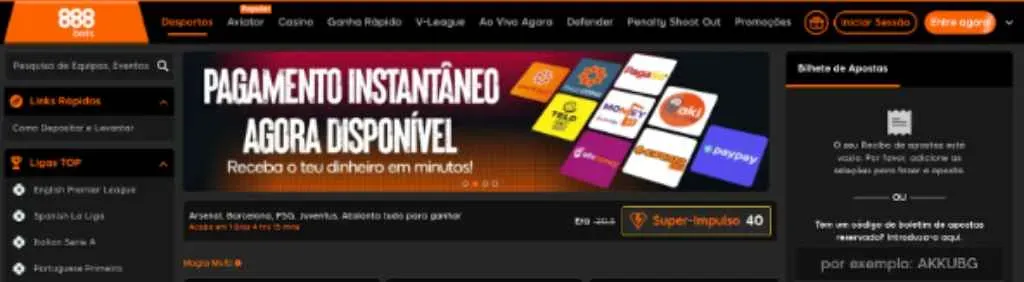 Página inicial da 888bets Angola