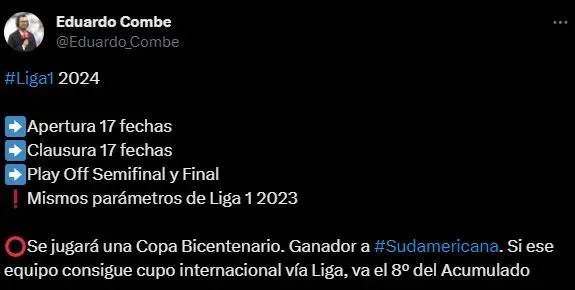 Información correspondiente a la Liga 1 en su versión 2024. (Foto: Twitter).