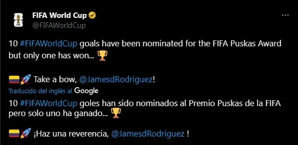 El récord de James con Colombia. (Foto: X / @FIFAWorldCup)