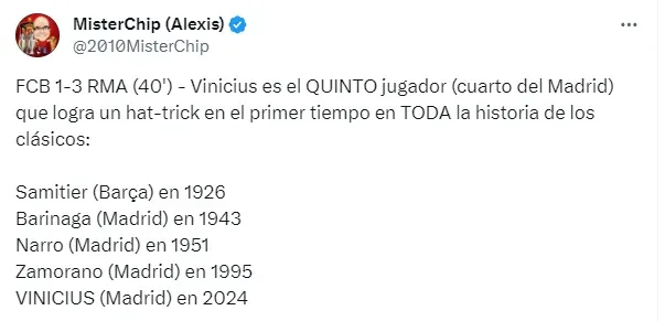 Vini iguala marca de Iván Bam Bam Zamorano en clásicos españoles con el Real Madrid.