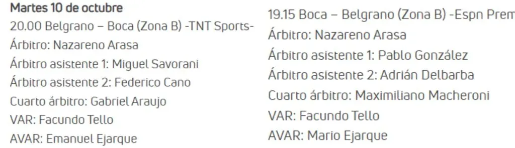 Las designaciones arbitrales de los duelos entre Boca y Belgrano de 2023 y 2024 (AFA).