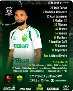 Escalação do Cuiabá. Foto: Redes Sociais