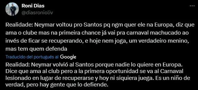 Algunos de los comentarios de los hinchas de Santos contra Neymar