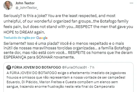 LUTO! ⚫⚫ É com grande pesar que - FURIA JOVEM DO BOTAFOGO