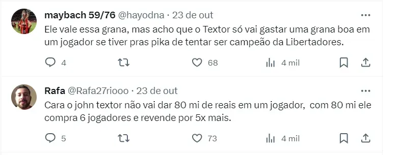 Torcedores do Botafogo sobre o atleta