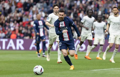 Lionel Messi vs. Lorient, su último partido hasta entonces en el PSG. Getty Images
