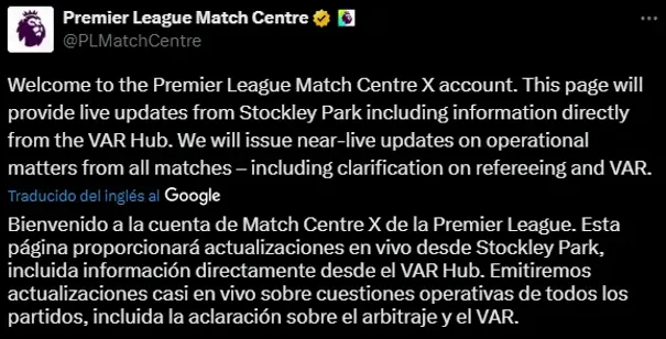 El comunicado de la particular cuenta nueva de la Premier League en ‘X’, ex Twitter. [Foto Redes Sociales]