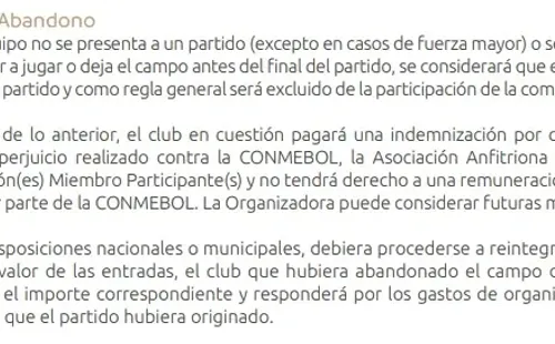 Esto dice el reglamento de la Conmebol.