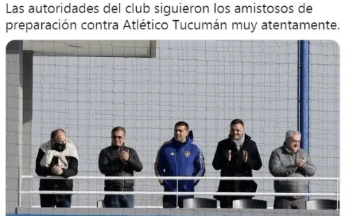 Juan Román Riquelme, Jorge Ameal y otros directivos de Boca observaron los amistosos en Ezeiza. (Foto: Twitter Boca Juniors).