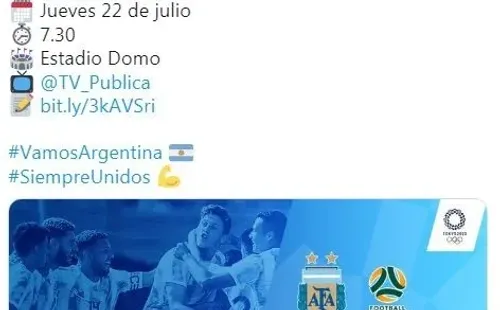 La Selección Argentina Sub 23 debuta en Tokio 2020. (Foto: Twitter Selección Argentina).
