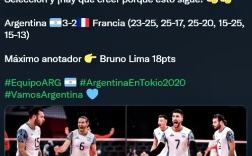 La Selección Argentina de vóley masculino logra su primer triunfo (Twitter @Voley_FeVA)