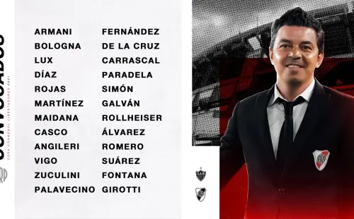 La lista de convocados de River. (Foto: Prensa River)