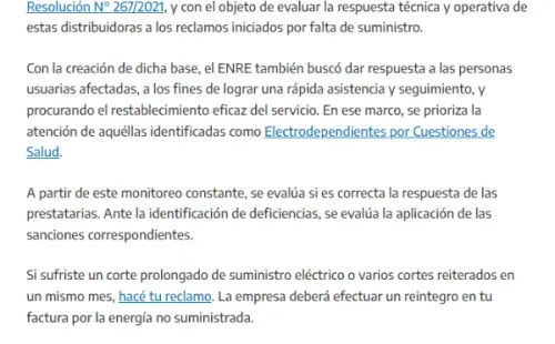 El comunicado completo del Enre (página oficial del ENRE).