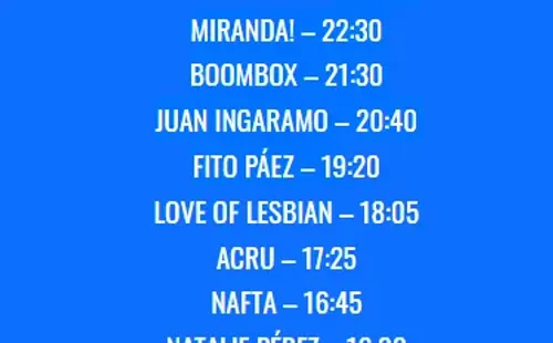 Horarios del Escenario Sur.