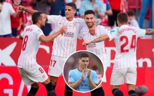 Julián Álvarez y los argentinos del Sevilla.