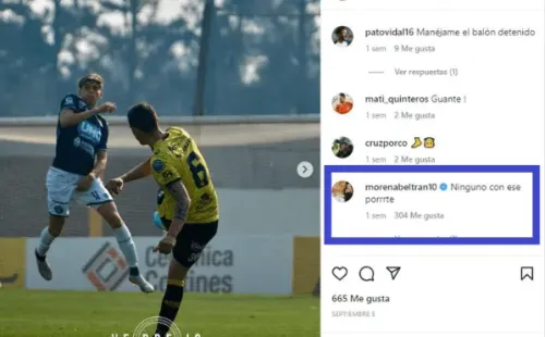 El comentario de More Beltrán en una publicación del futbolista (Foto: Instagram Tomás Mantía)