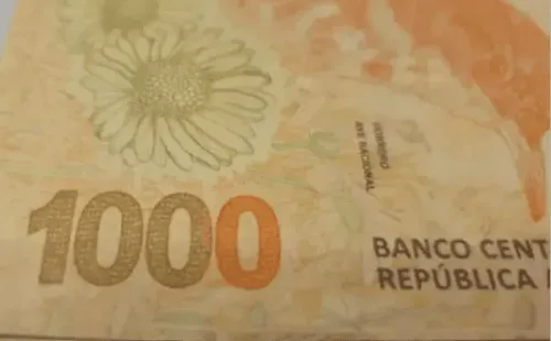 El billete de 1000 pesos con un error de impresión.
