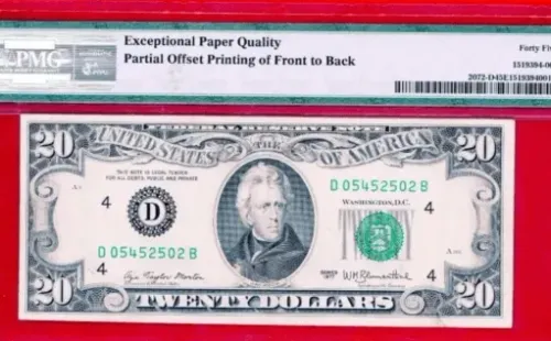 El frente del billete de 20 dólares.