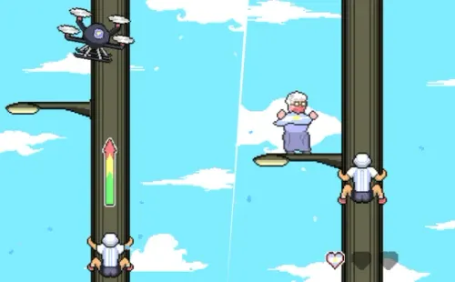 La 'Abuela lalala' alienta en el juego, donde hay que esquivar drones y palomas (Foto: Captura Semáforo Climber)