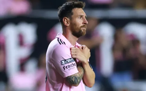 FORT LAUDERDALE, FLORIDA – AUGUST 02: Lionel Messi #10 of Inter Miami CF celebrates after scoring a goal in the second half during the Leagues Cup 2023 Round of 32 match between Orlando City SC and Inter Miami CF at DRV PNK Stadium on August 02, 2023 in Fort Lauderdale, Florida. (Photo by Hector Vivas/Getty Images)