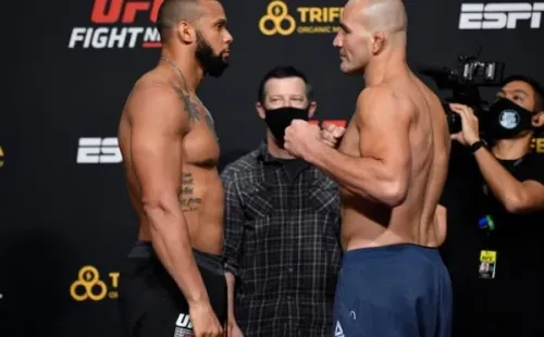 Thiago Marreta (esq) e Glover Teixeira (dir) frente a frente. Foto: Getty Images