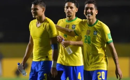Thiago Silva, Marquinhos e Firmino em vitória do Brasil sobre a Venezuela. Foto: Getty Images
