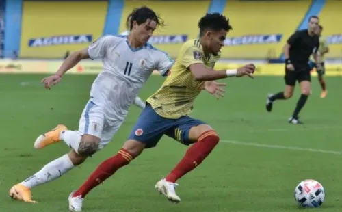 Darwin Núñez, do Uruguai, em jogo contra a Colômbia. Foto: Getty Images