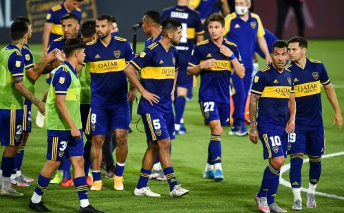 Jogadores do Boca Juniors durante clássico contra o River Plate. Foto: Getty Images