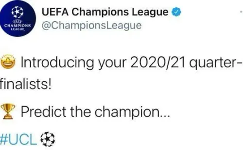 Champions League chega às quartas de final. Amanhã é o sorteio (Foto: Reprodução/Twitter)