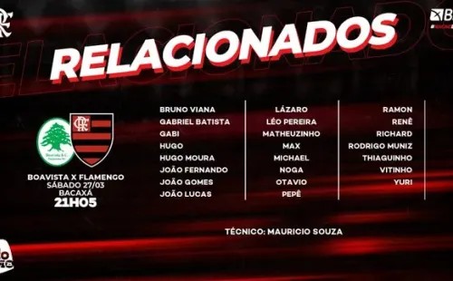 Relacionados do Fla para o confronto contra o Boavista. (Foto: Reprodução Twitter)