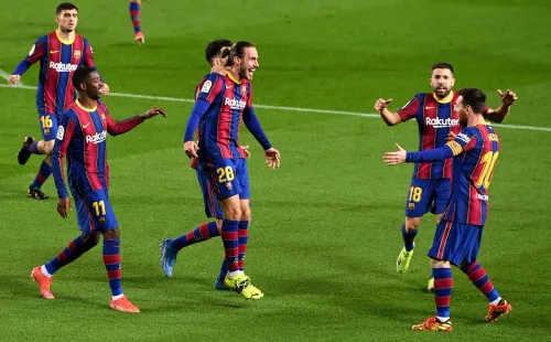 Comemoração de gol do Barcelona. Foto: Getty Images
