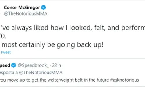 McGregor respondeu que vai retornar aos meio-médios (Foto: Reprodução/Twitter)