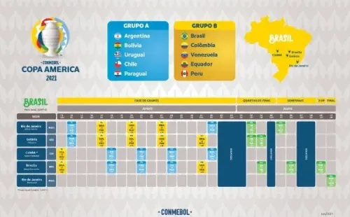 Tabela de jogos da Copa América 2021. (Foto: Divulgação Conmebol)