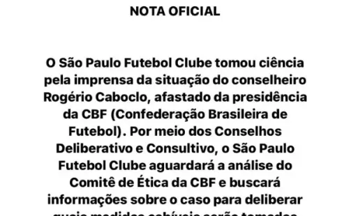 Nota oficial do São Paulo Futebol Clube (Foto: Reprodução/Twitter)
