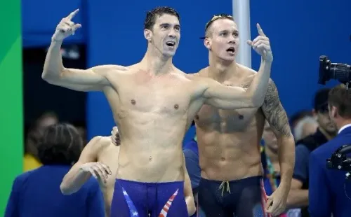 Michael Phelps e Caeleb na Rio 2016, dois amantes do poker (Foto: Getty images)