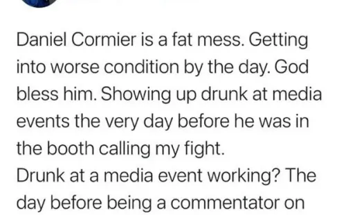 Uma das publicações acusava Cormier de embriaguez | Crédito: Reprodução