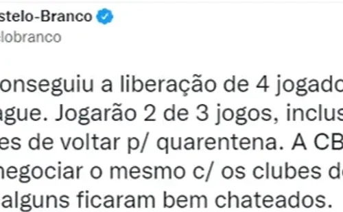 Informações do repórter João Castelo-Branco, da ESPN Brasil (Foto: Reprodução/Twitter)