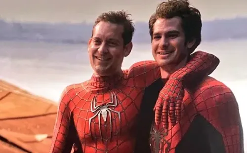 Tobey Maguire e Andrew Garfield em Homem-Aranha: Sem Volta para Casa. Foto: Reprodução/Sony Pictures